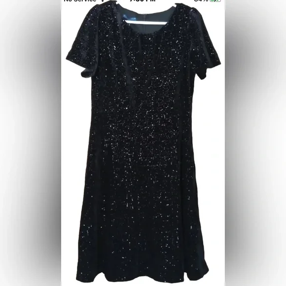 Talbots RSVP Velvet Sequined Dress Womens Size 8 Fit & Flair Short Black Lined - Picture 5 of 7